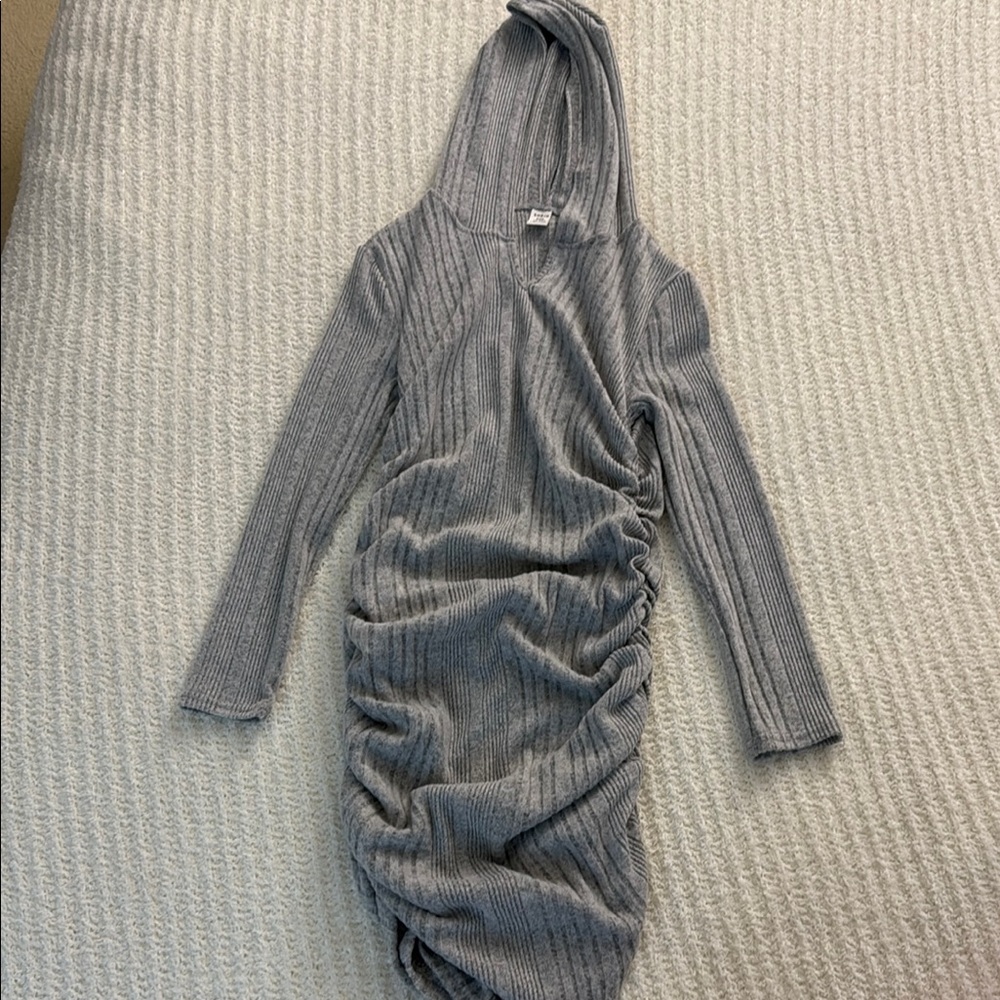 Gray Ribbed Hooded Dress